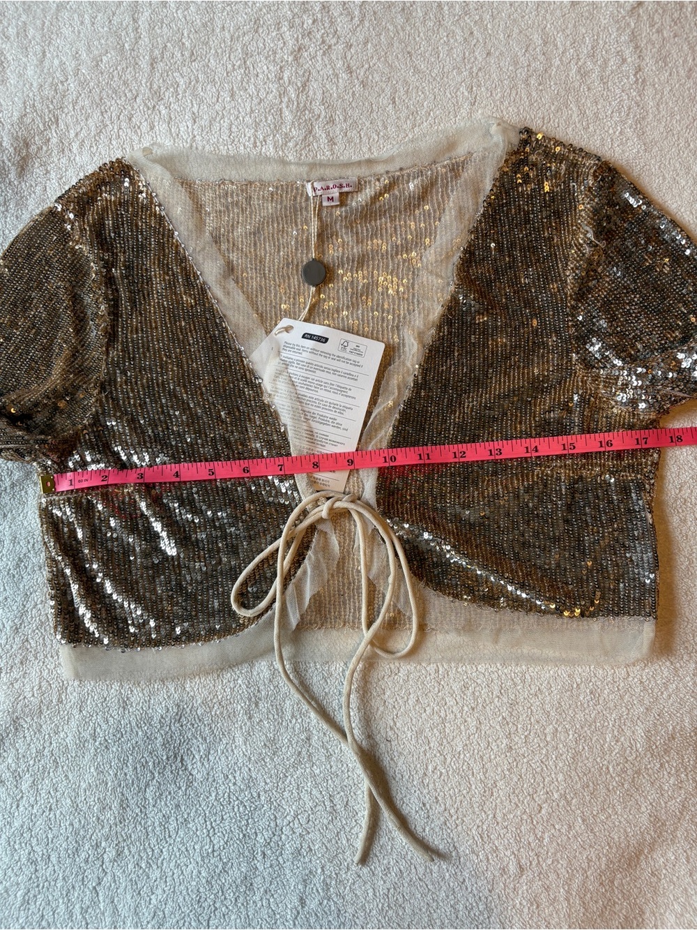 P.A.R.O.S.H bolero, gold sequins, tie front. Women’s size medium - Picture 5 of 6